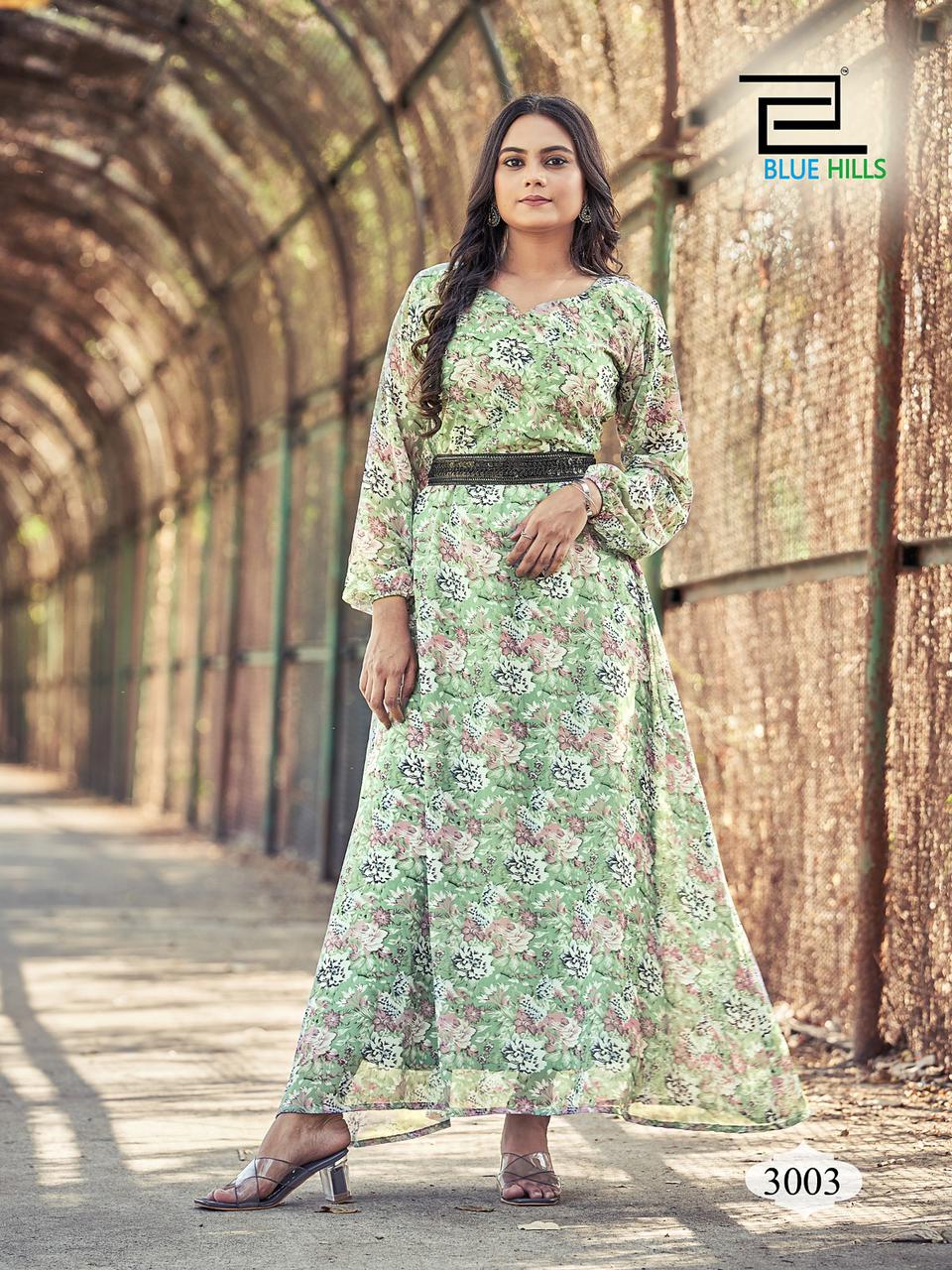 Blue Hills Dynamic Long Georgette Kurtis Catalog